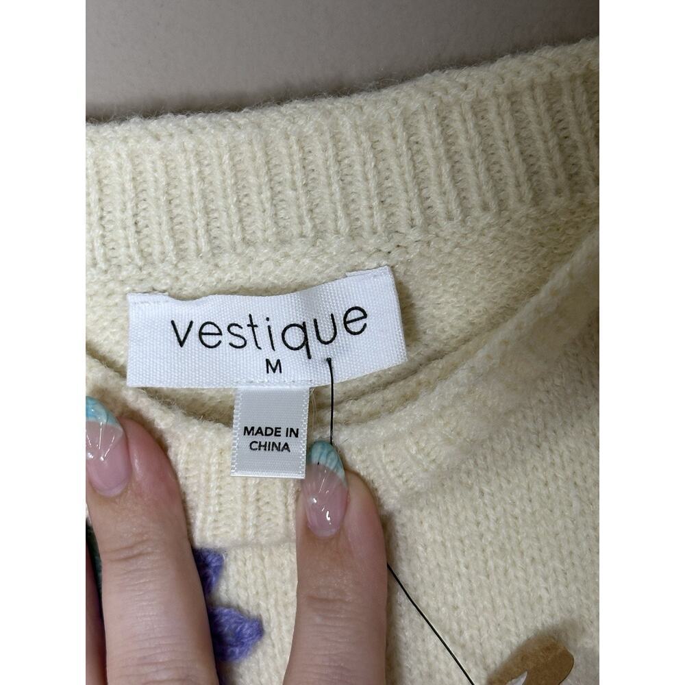 NWT Women’s Vestique Cropped Cable Knit Ivory Floral Bow Tank Top Y2K Sz Medium - Picture 3 of 8